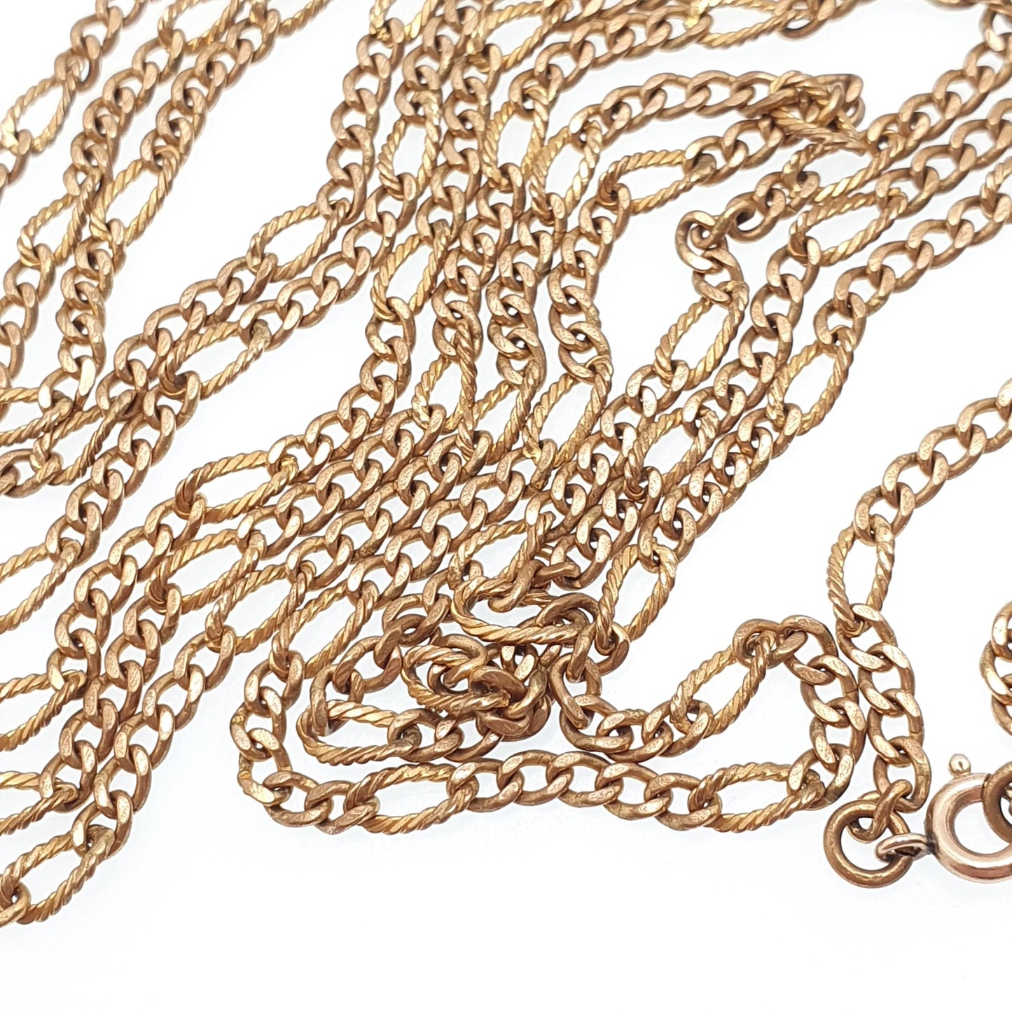 Antique Victorian Rolled Gold Muff Chain Necklace Textured Patterned Curb Link 143cm 56.2" 23.55g Long 1800s Guard Vintage Jewelry Jewellery