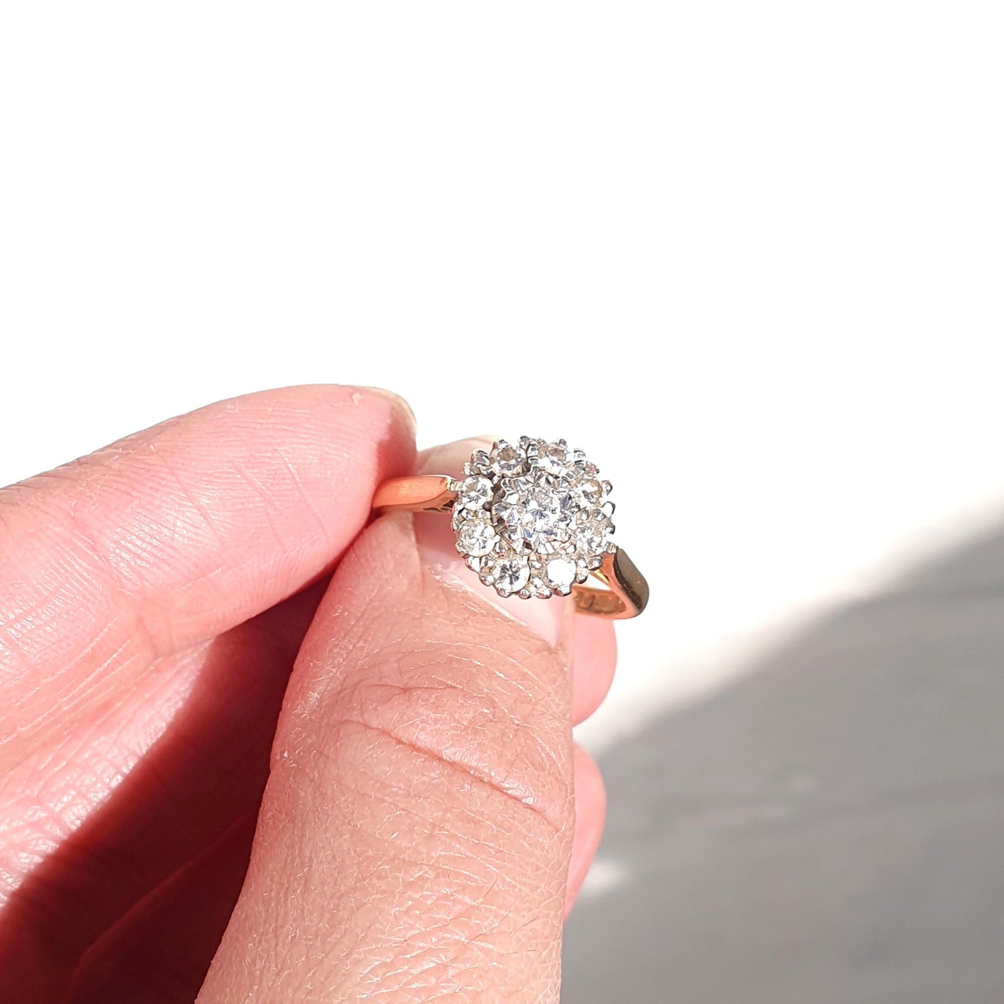 Vintage 18k 18ct Gold Diamond Ring Natural Diamonds Cluster Solid 750 18kt Wedding Womens Engagement Rings