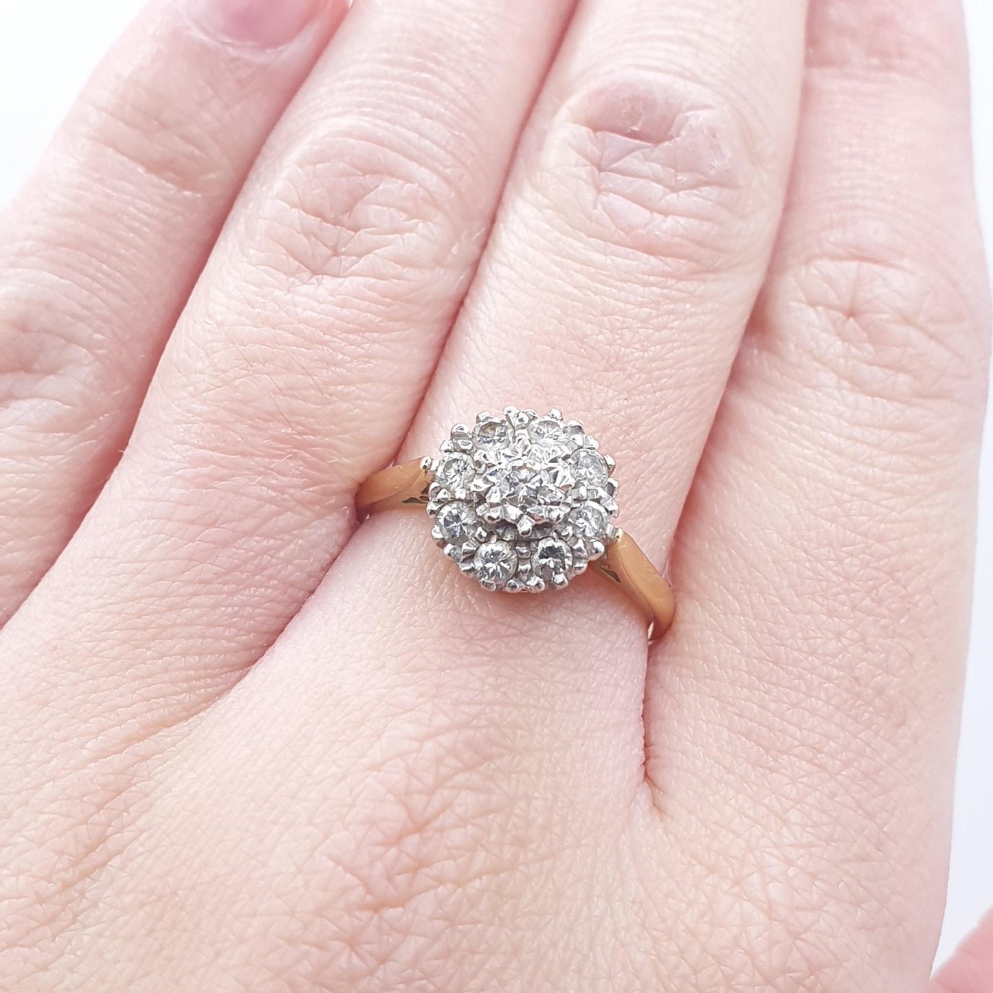 Vintage 18k 18ct Gold Diamond Ring Natural Diamonds Cluster Solid 750 18kt Wedding Womens Engagement Rings