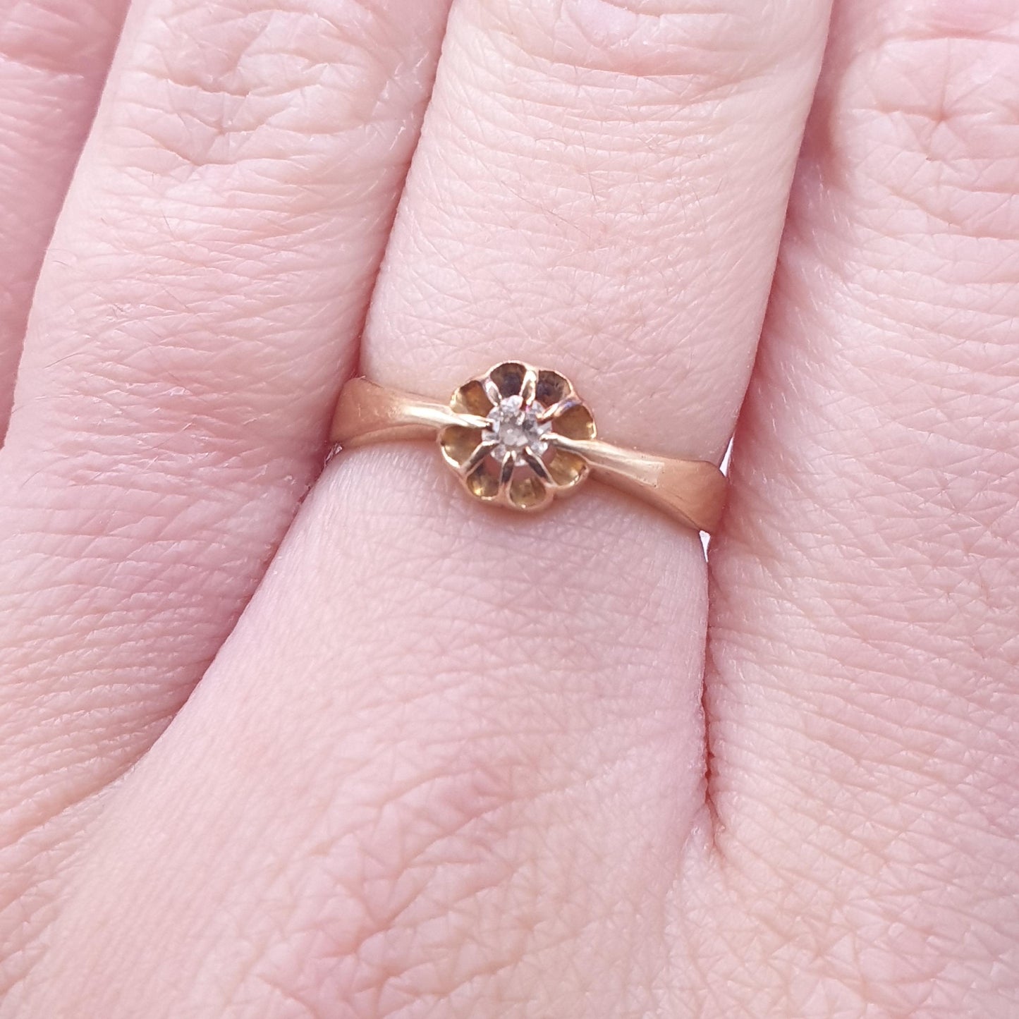 Antique 18k 18ct Gold Diamond Gypsy Ring Solitaire Natural Old Cut 1910 Hallmark Solid 750 Engagement Wedding Vintage