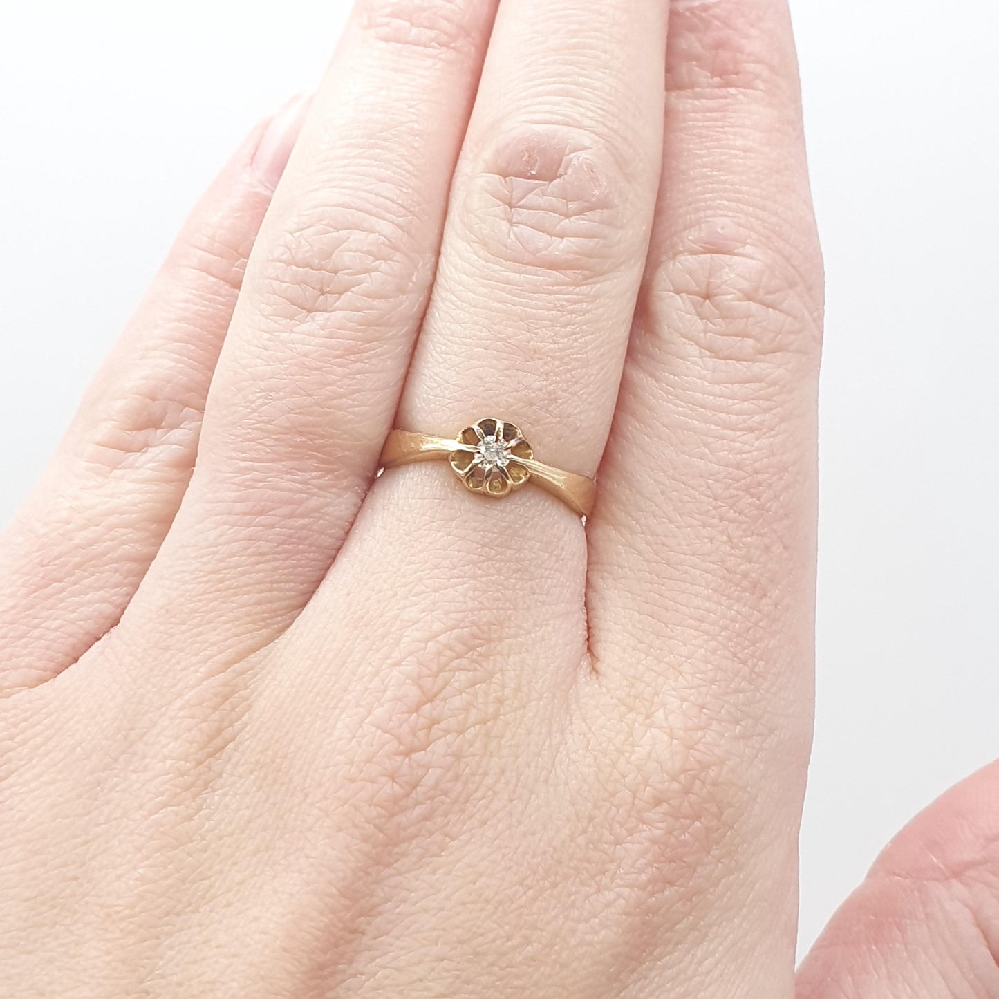 Antique 18k 18ct Gold Diamond Gypsy Ring Solitaire Natural Old Cut 1910 Hallmark Solid 750 Engagement Wedding Vintage