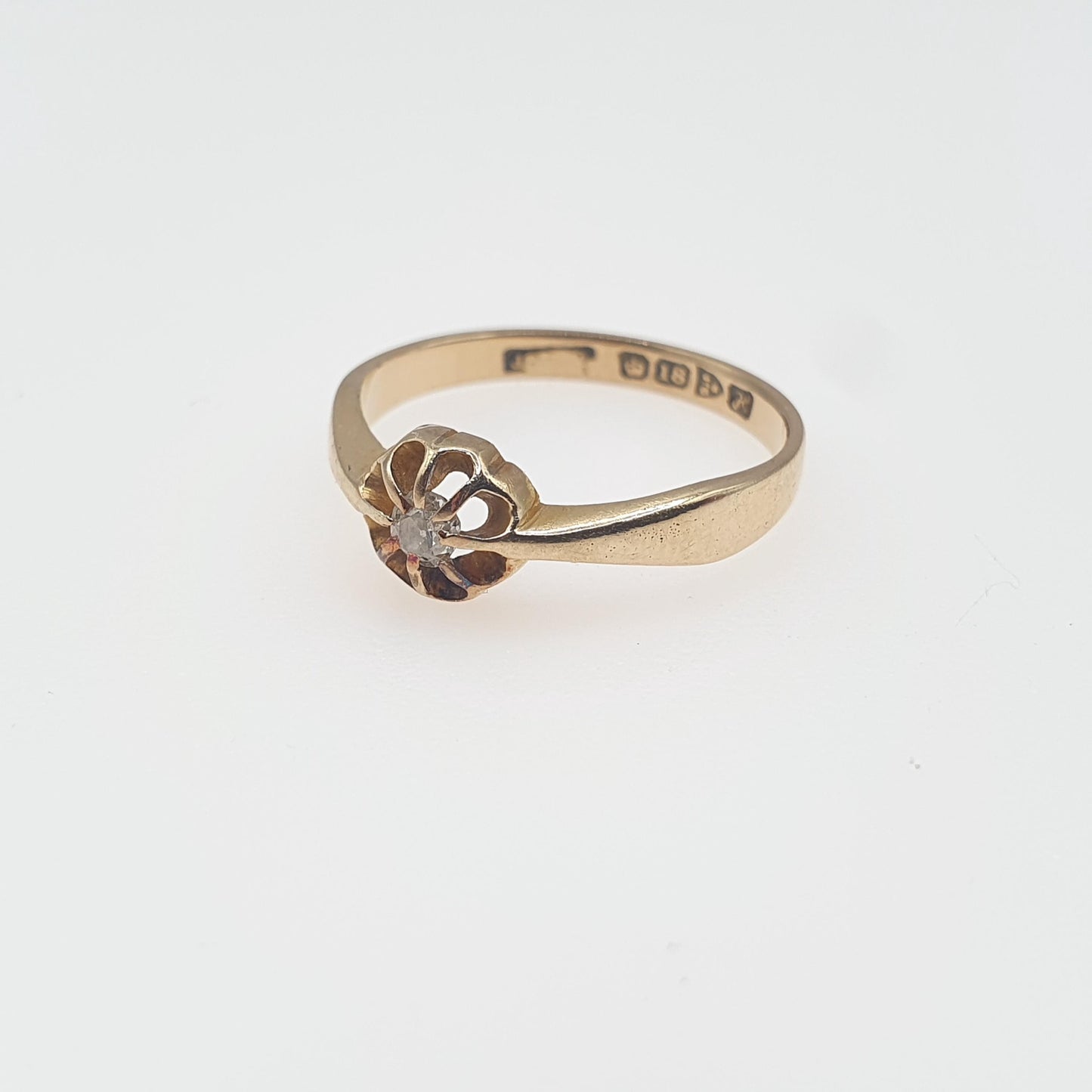 Antique 18k 18ct Gold Diamond Gypsy Ring Solitaire Natural Old Cut 1910 Hallmark Solid 750 Engagement Wedding Vintage