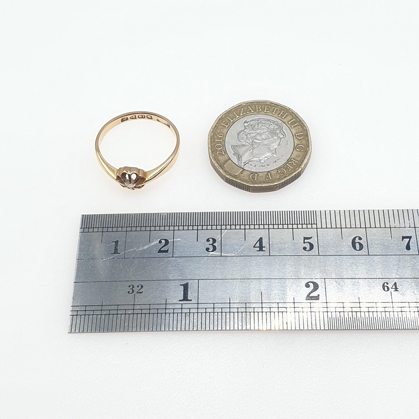 Antique 18k 18ct Gold Diamond Gypsy Ring Solitaire Natural Old Cut 1910 Hallmark Solid 750 Engagement Wedding Vintage