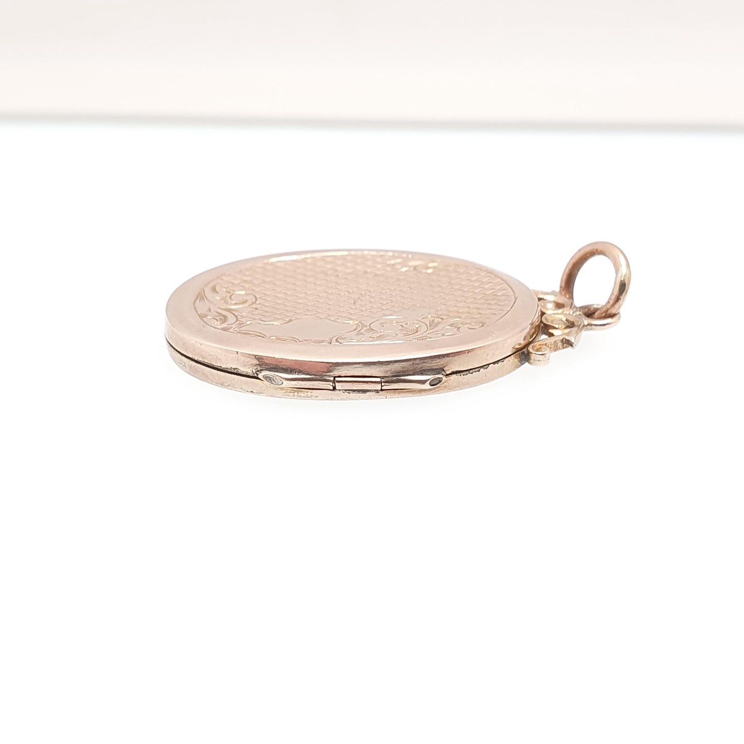 Antique 9ct Rose Gold Locket Large Oval Solid 9k 9kt Back and Front Chequered Engraved Pendant Necklace Jewelry Womens Jewellery