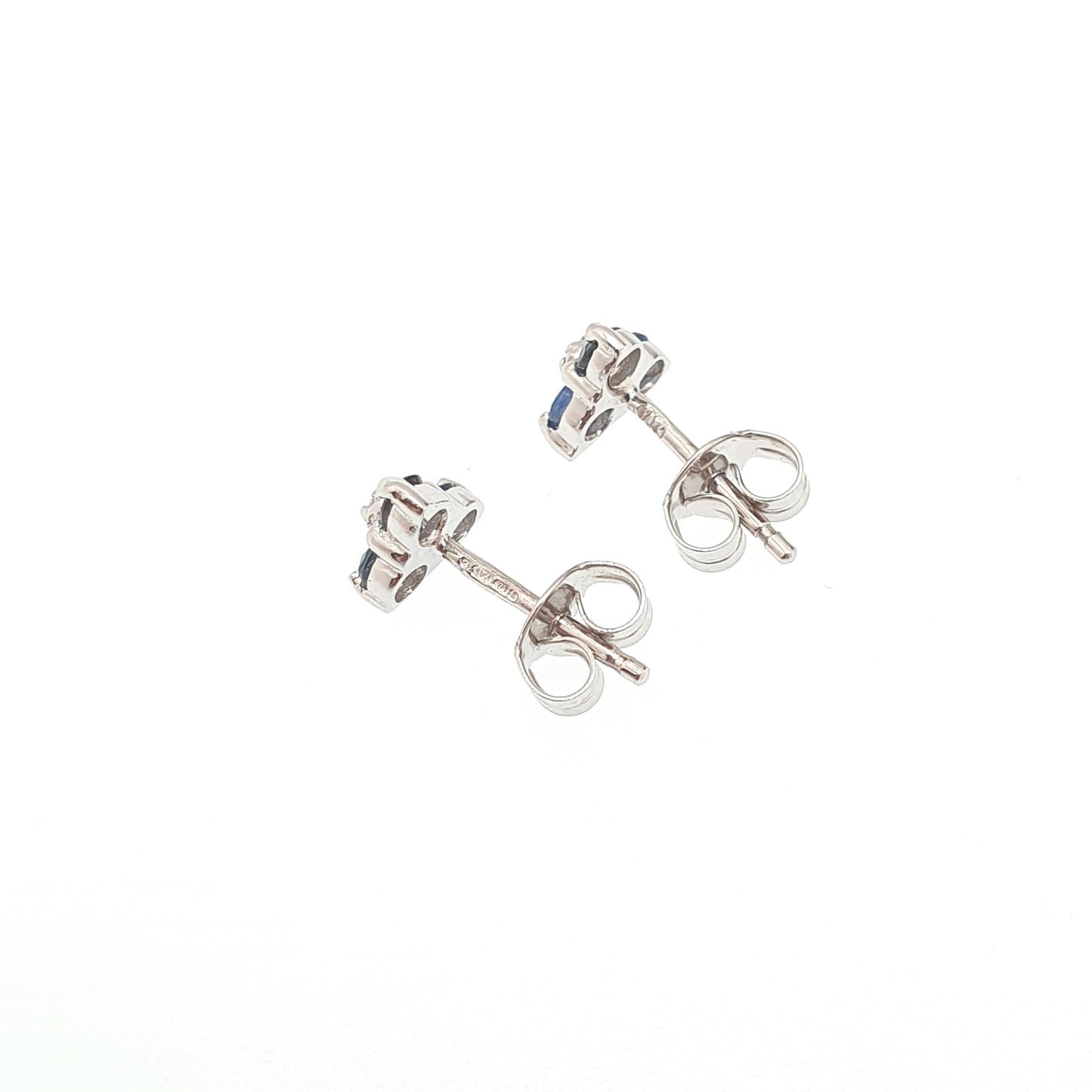 Vintage 9ct Gold Sapphire Diamond Earrings Stud Cluster White Gold Solid 9k 9kt 375 Triangle Womens Jewelry Jewellery Gift