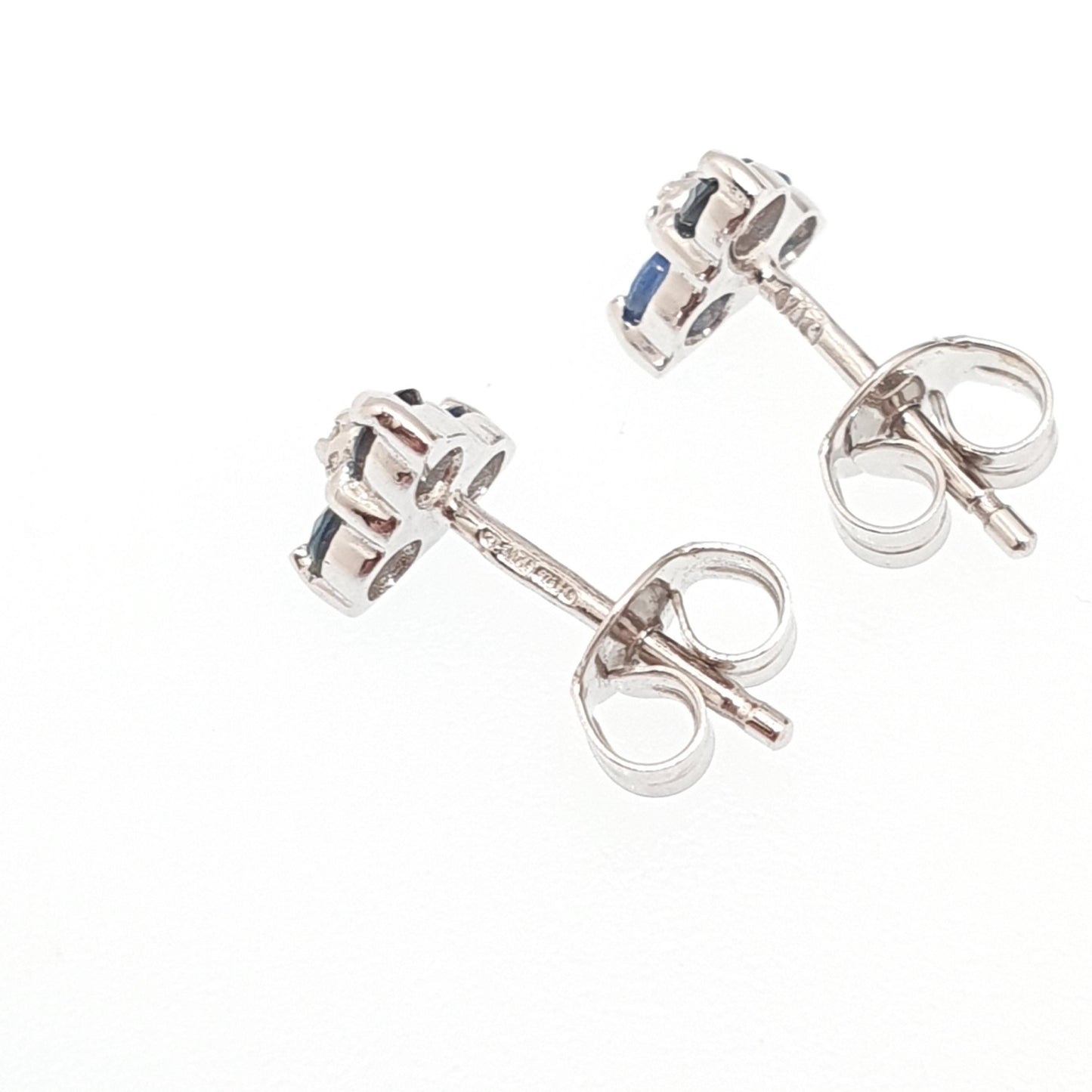 Vintage 9ct Gold Sapphire Diamond Earrings Stud Cluster White Gold Solid 9k 9kt 375 Triangle Womens Jewelry Jewellery Gift