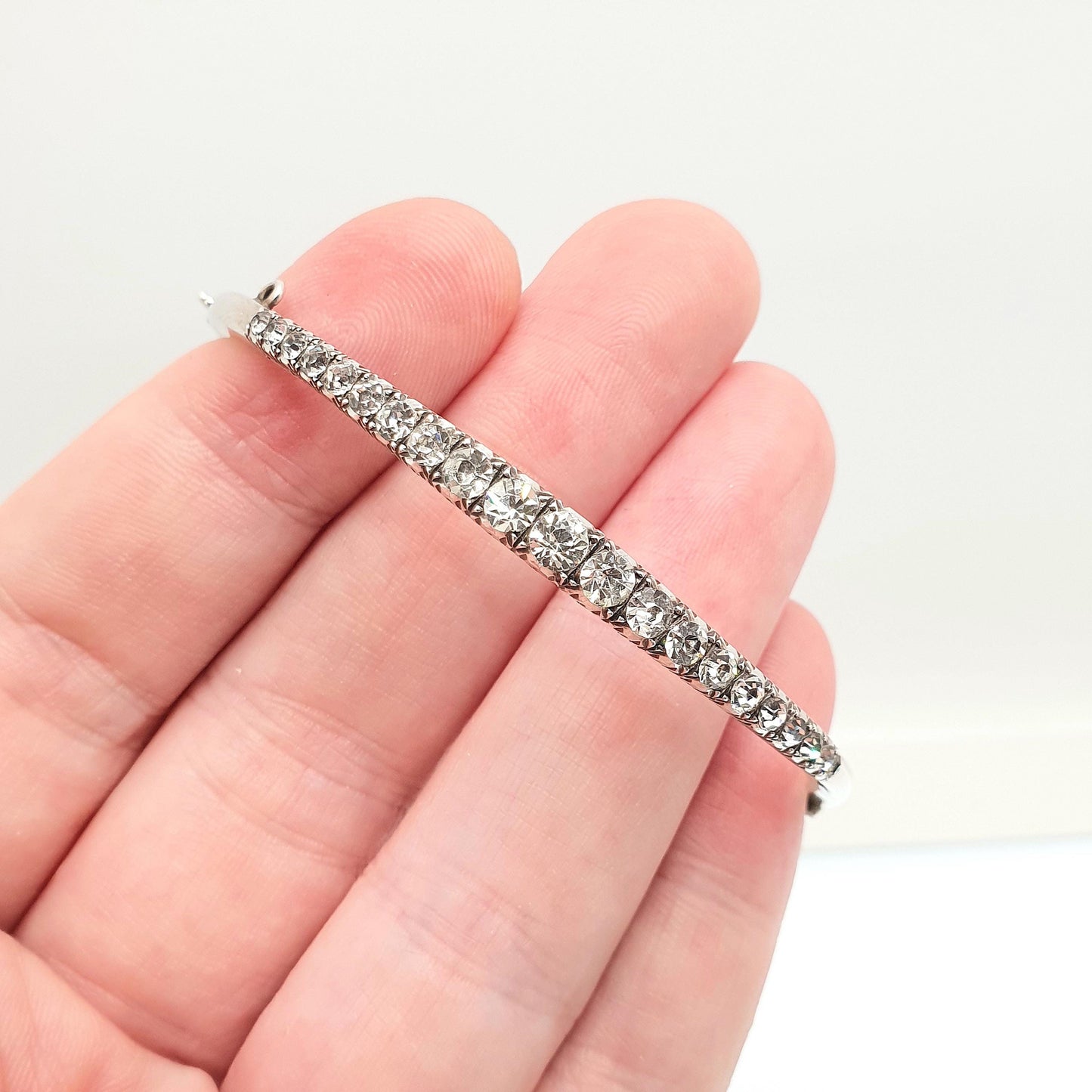 Antique Victorian Solid Silver Diamond Paste Bangle Bracelet Genuine 1800s Foiled Pastes Rare Unique Handmade Jewelry Jewellery
