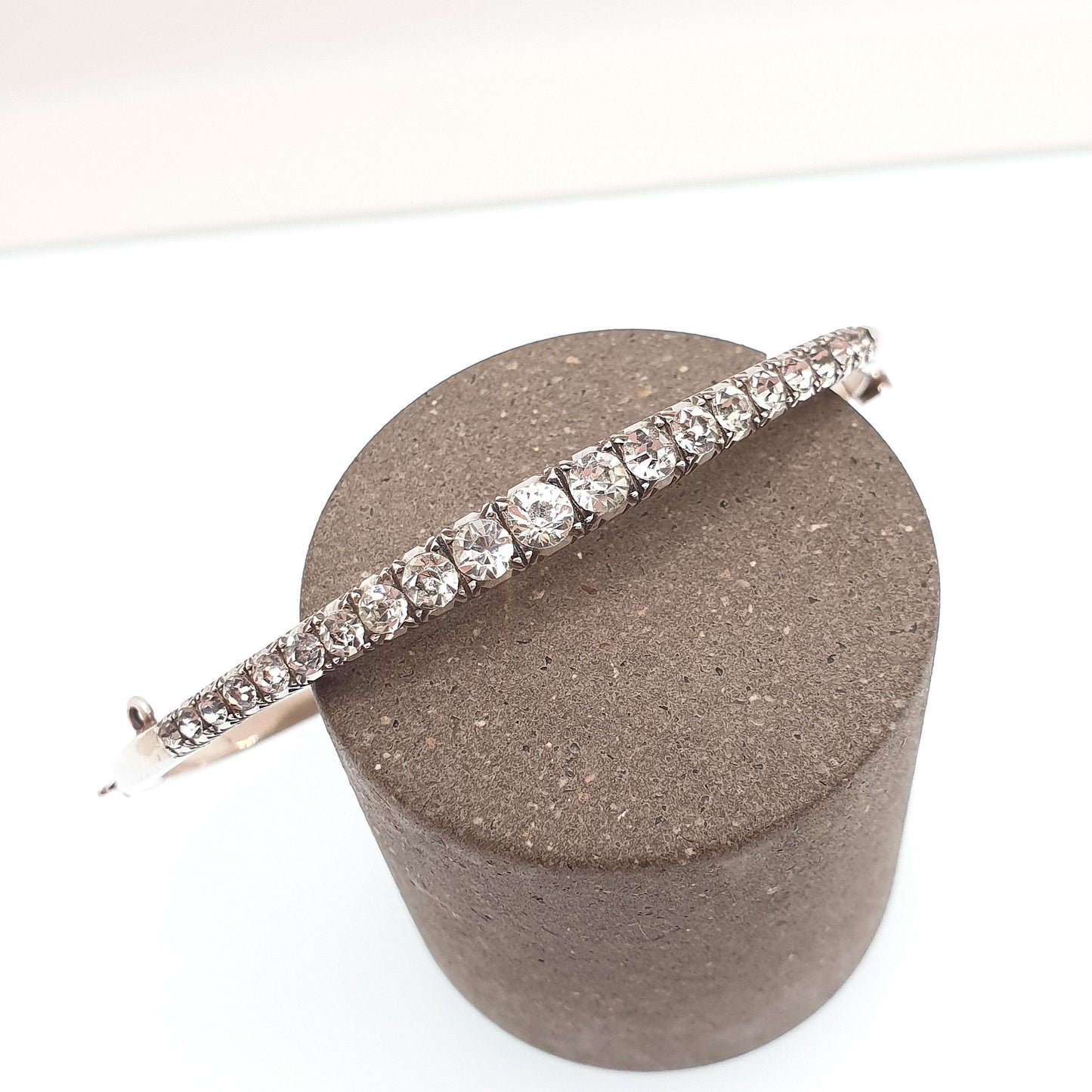 Antique Victorian Solid Silver Diamond Paste Bangle Bracelet Genuine 1800s Foiled Pastes Rare Unique Handmade Jewelry Jewellery