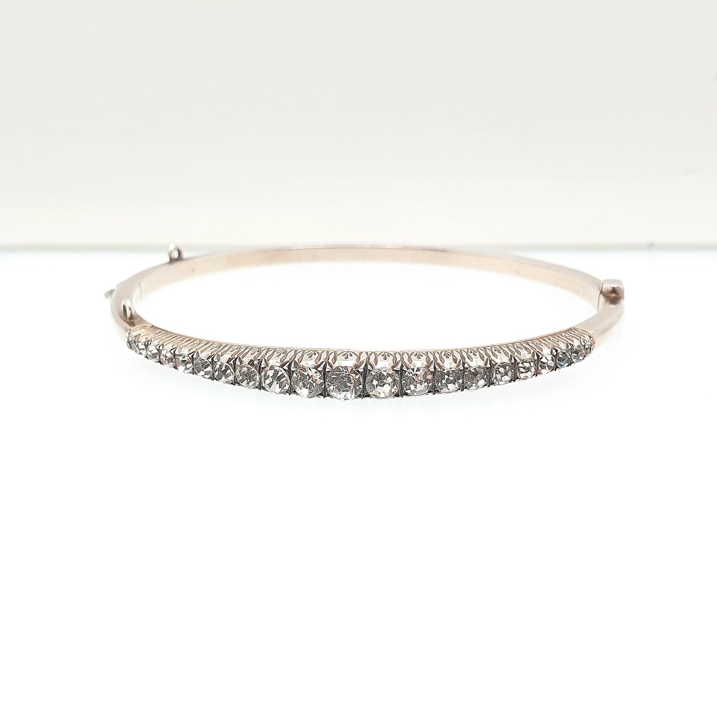 Antique Victorian Solid Silver Diamond Paste Bangle Bracelet Genuine 1800s Foiled Pastes Rare Unique Handmade Jewelry Jewellery
