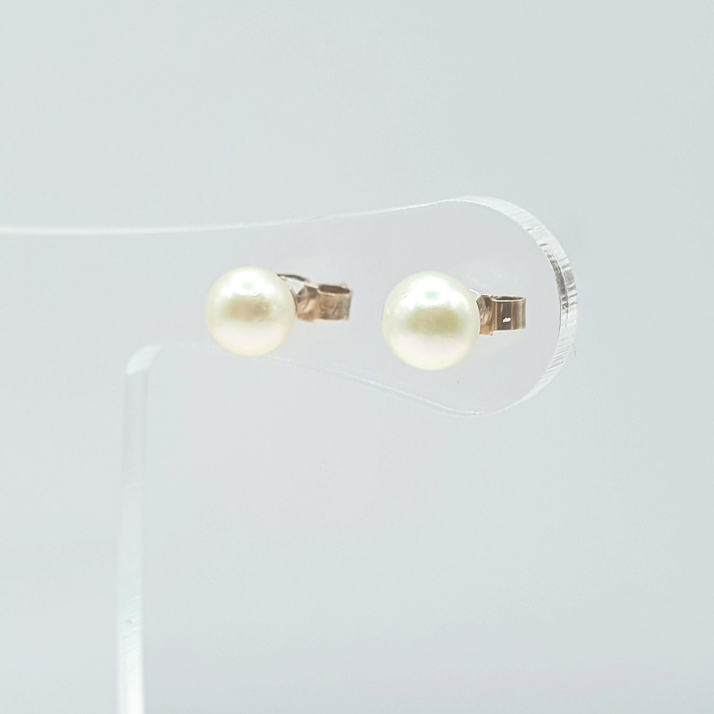 Vintage 9ct Gold Cultured Pearl Earrings Stud Solitaire Single White Womens Ladies Jewelry Jewellery Bead Ball Retro 9kt