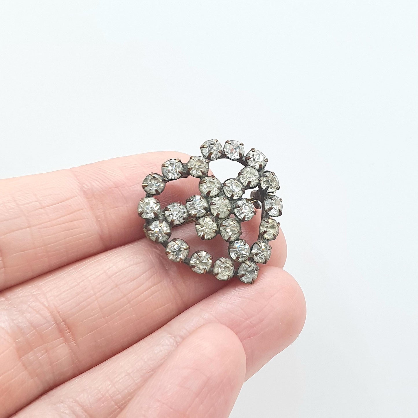 Antique Victorian Diamond Paste Heart Brooch Pin Gold Tone Base Metal Gift Love Womens Mens Unisex Jewellery Jewelry