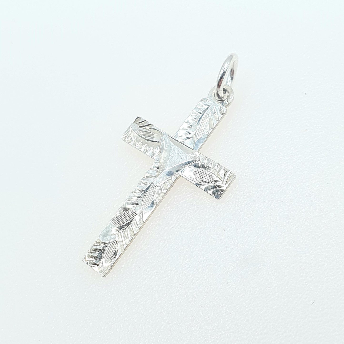 Antique Sterling Silver Cross Crucifix Pendant Necklace Engraved Front Cruciform Christian Mens Womens Jewelry Jewellery