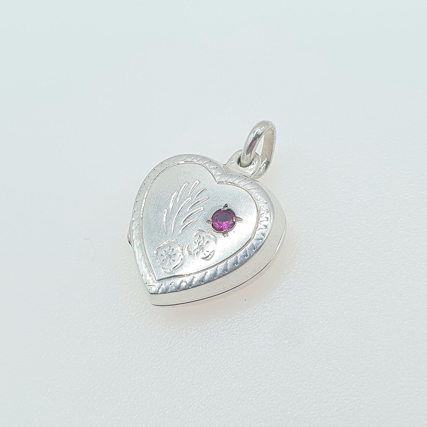 Vintage Sterling Silver Ruby Heart Locket Pendant Necklace Genuine Gemstone Picture Photo Keepsake Womens Unisex Jewelry Jewellery
