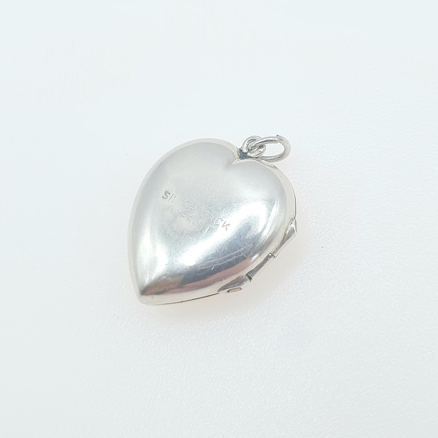 Antique Art Deco Solid Silver Heart Locket Pendant Necklace Back and Front Photo Keepsake Engraved Front Womens Jewelry Vintage Jewellery