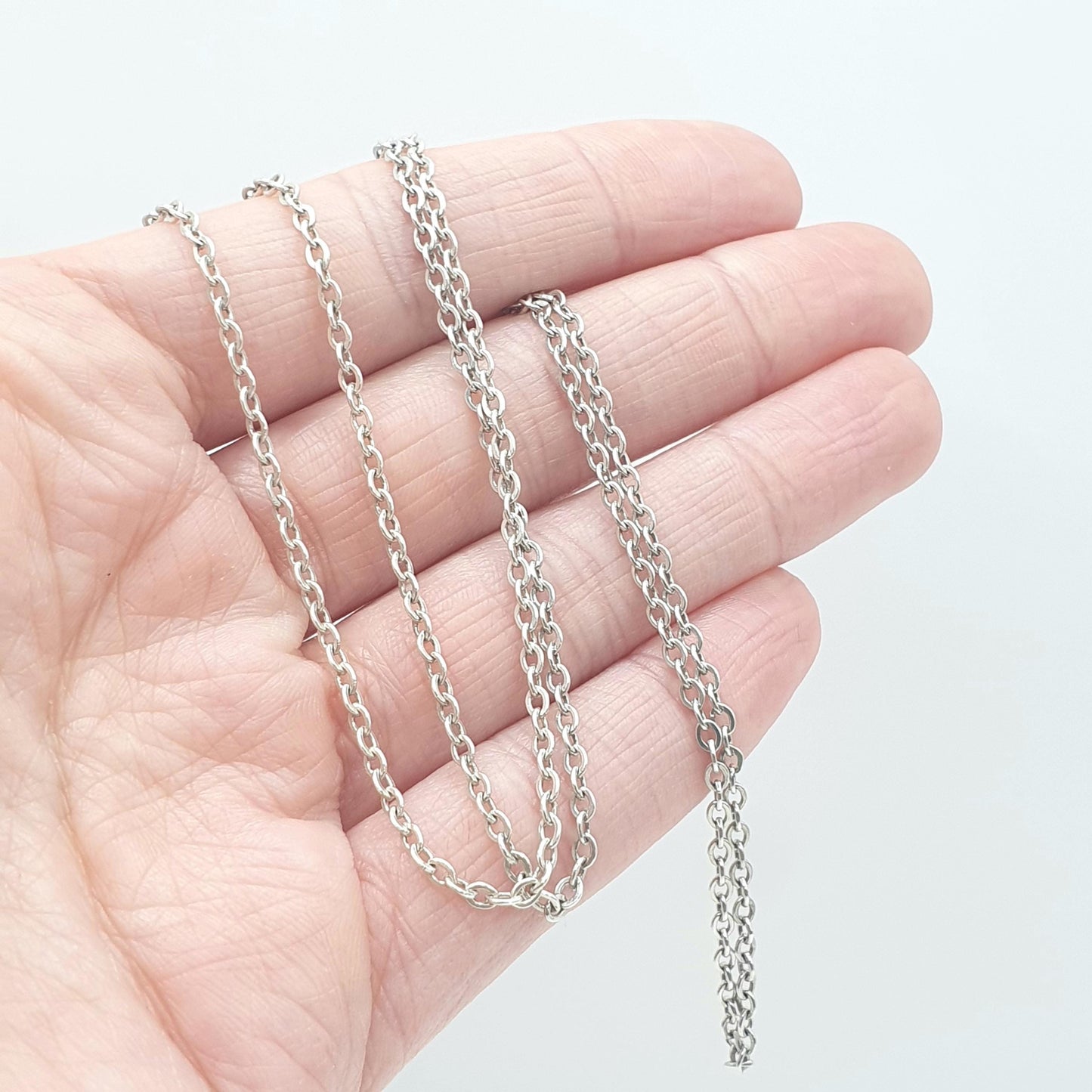 Vintage Sterling Silver Cable Link Chain Necklace Oval Trace Link 5.13g 61cm Long Women Mens Unisex Retro