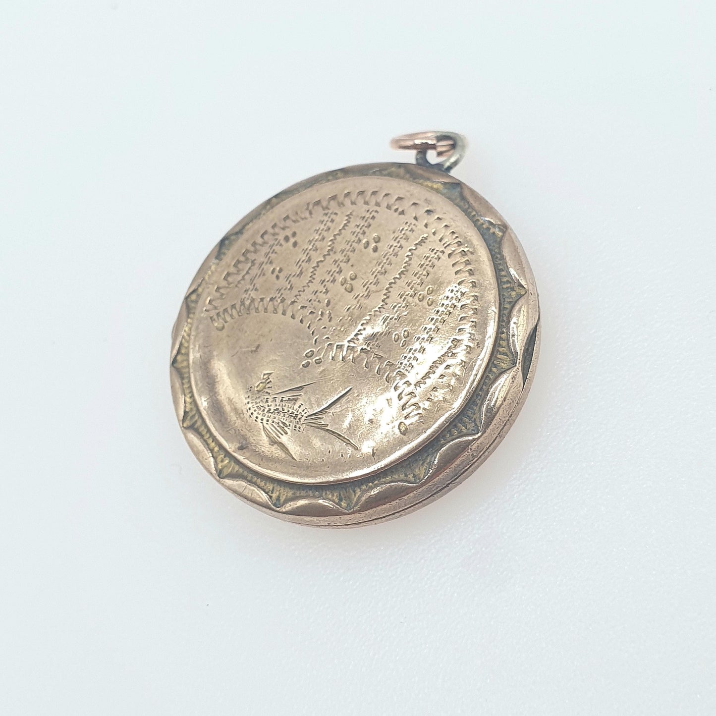 Antique Bird Locket Gold Tone Victorian Necklace Pendant 1800s Hand Engraved Jewellery Jewelry