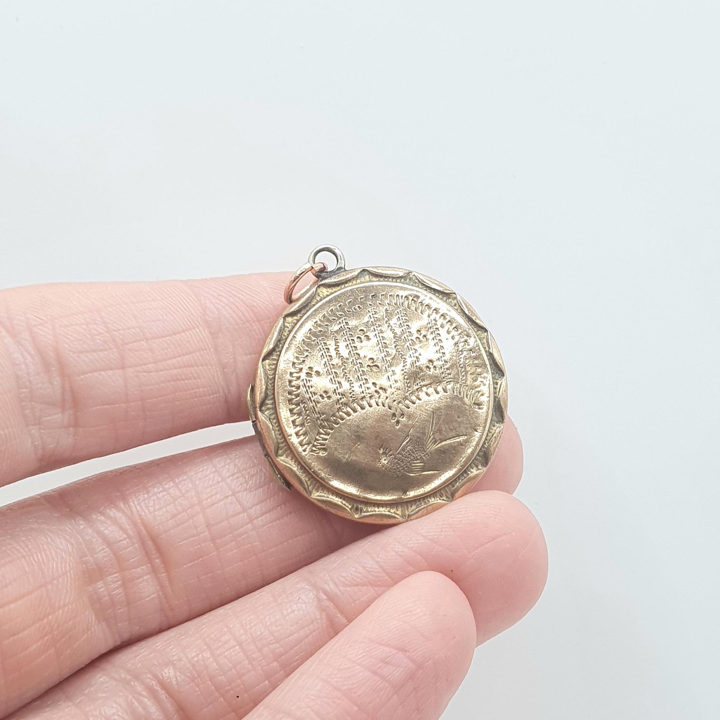 Antique Bird Locket Gold Tone Victorian Necklace Pendant 1800s Hand Engraved Jewellery Jewelry