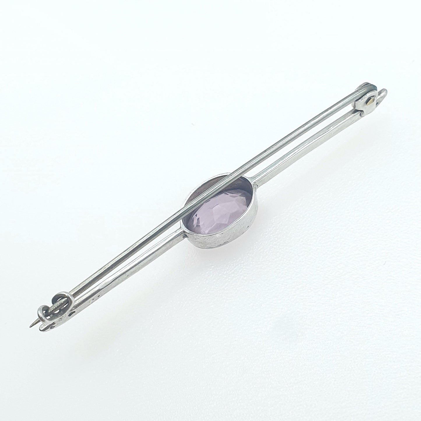 Antique Solid Silver Natural Amethyst Brooch Oval Cut Bar Pin Purple Quartz Gemstone Lilac Purple Womens Jewelry Jewellery Mens