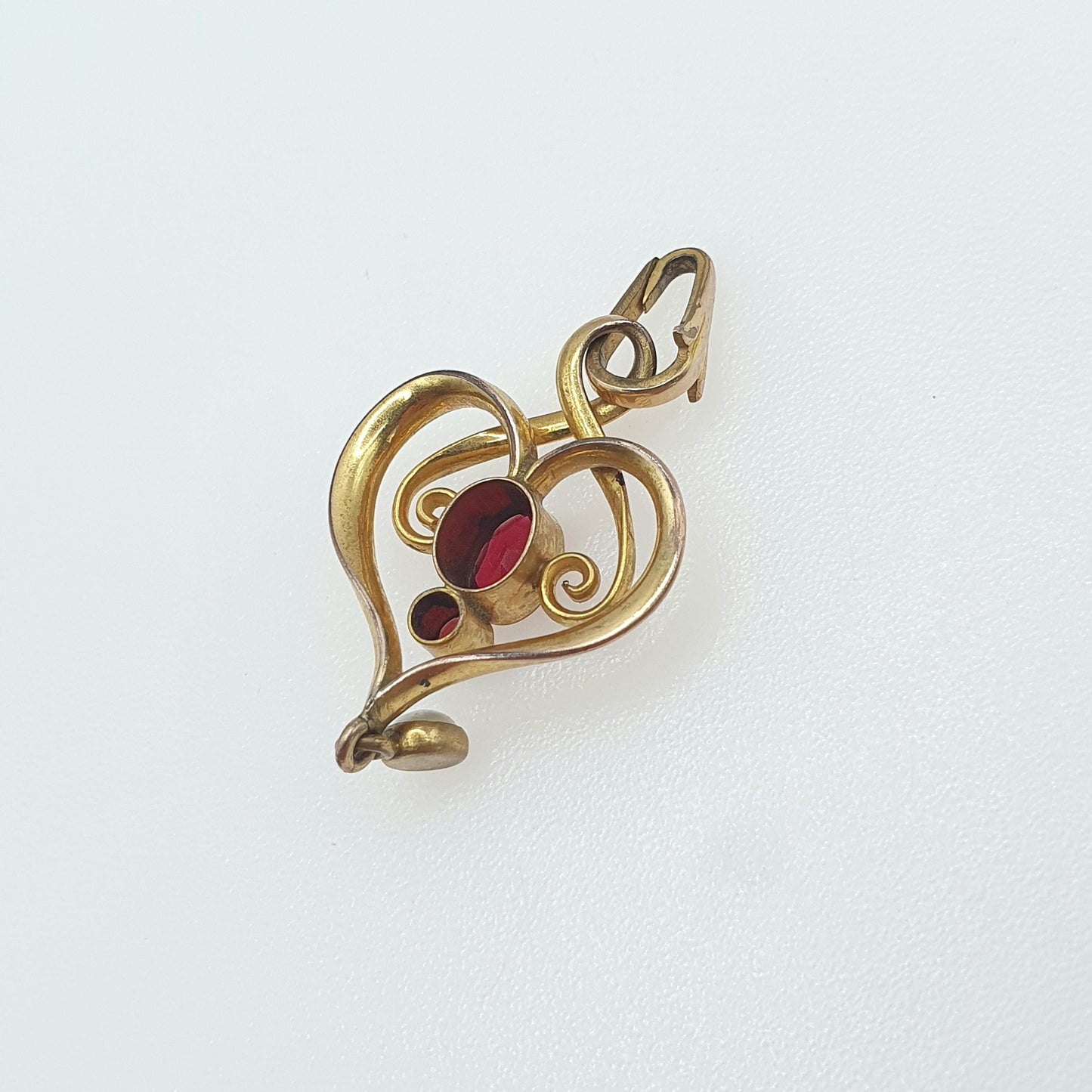 Antique Rolled Gold Garnet Paste Pendant Art Nouveau Openwork Edwardian Faux Pearl Gold Filled Womens Jewelry Vintage Jewellery
