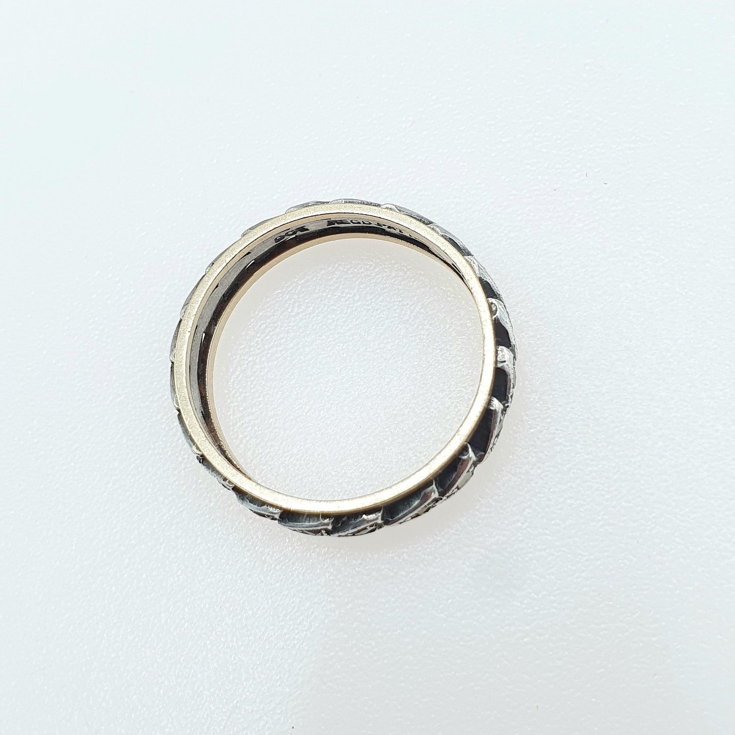 Antique Art Deco 9ct Gold & Solid Silver Marcasite Eternity Ring Triangle Arrow Pattern 1920s Womens Jewelry Jewellery UK N US 6.75