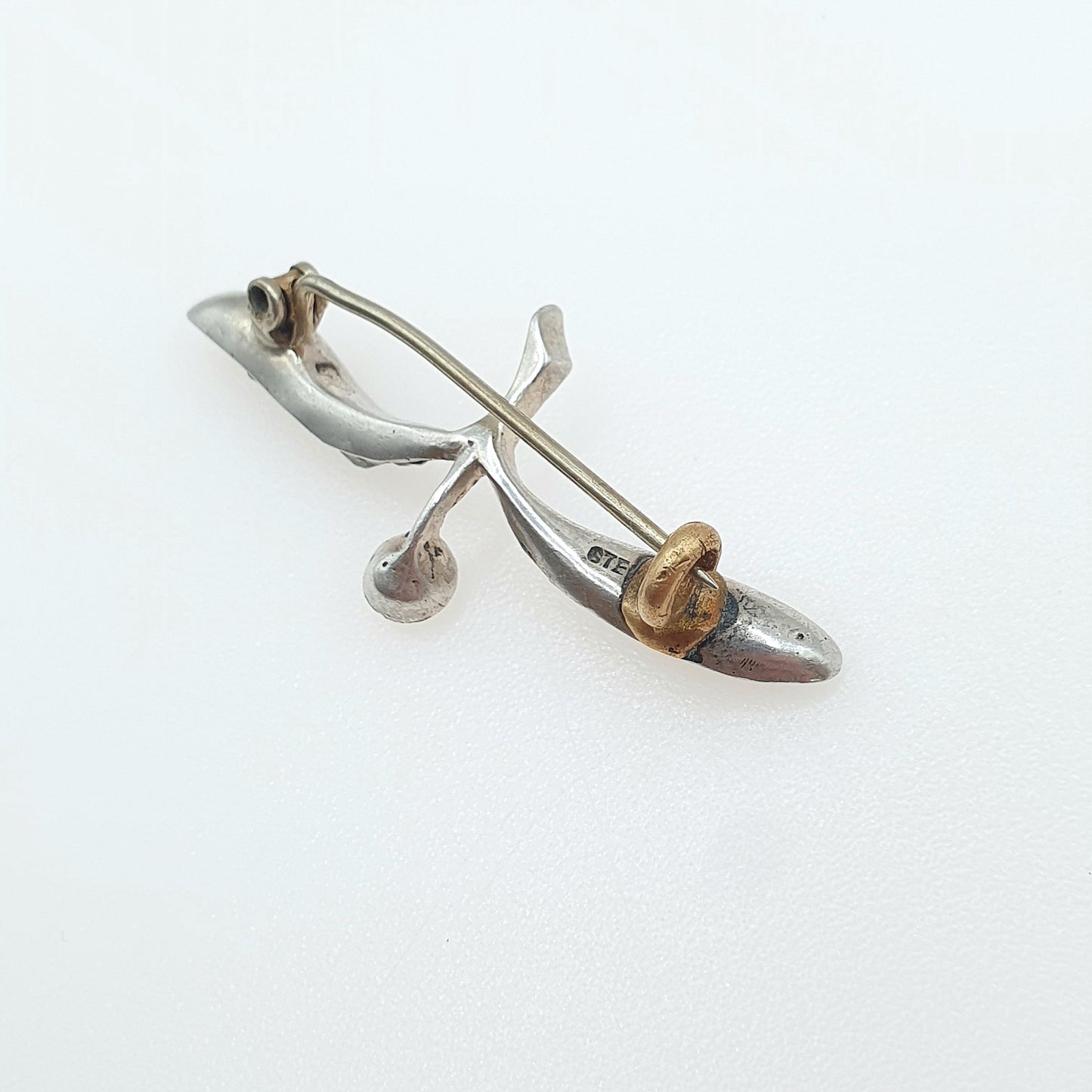 Antique Victorian Sterling Silver Diamond Paste Brooch Flower Leaf Style Art Nouveau Womens Jewelry Jewellery Vintage