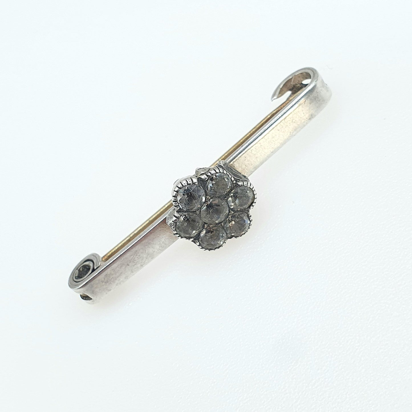 Antique Sterling Silver Black Dot Paste Brooch Georgian Cluster Centre Bar Pin Vintage Womens Jewelry Jewellery