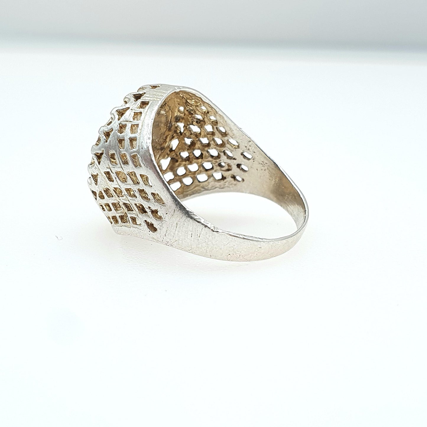 Vintage Solid Silver Estados Unidos Mexicanos Coin Signet Ring Chunky Large Big Retro Womens Jewelry Jewellery UK N.5 US 7
