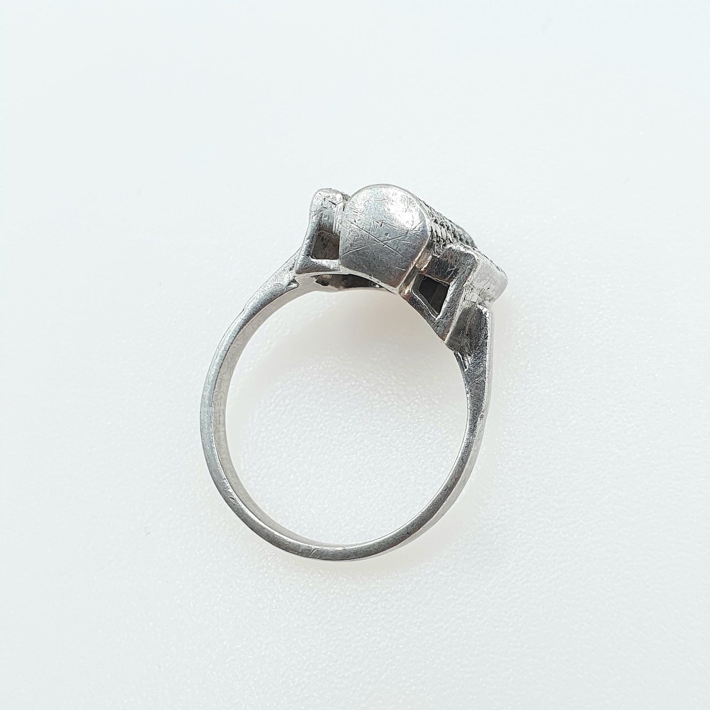 Antique Art Deco Solid Silver Marcasite Ring Geometric Cocktail Flapper Jewelry Jewellery Womens Mens UK O US 7.25