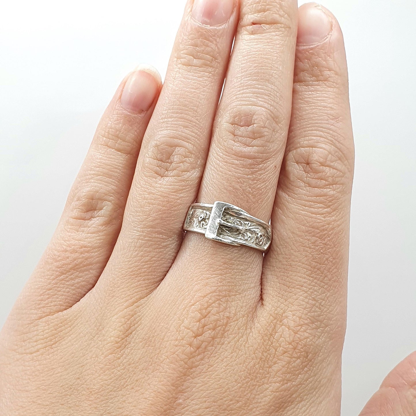 Vintage Sterling Silver Belt Buckle Ring Band Stacker Stacking Unisex Womens Mens Jewelry Jewellery UK O US 7.25