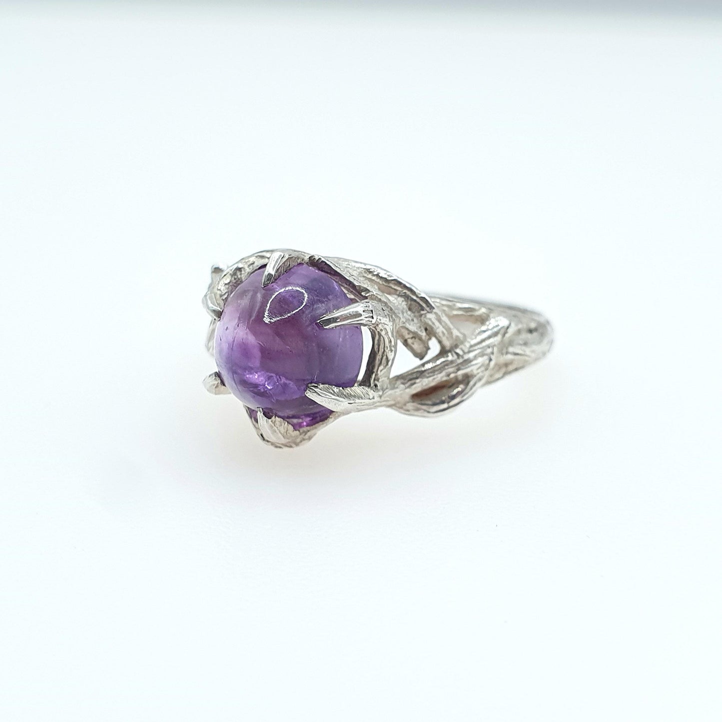 Vintage Sterling Silver Amethyst Ring Clawed Style Setting 1970 Hallmark Dome Purple Quartz Gemstone UK M US 6.25