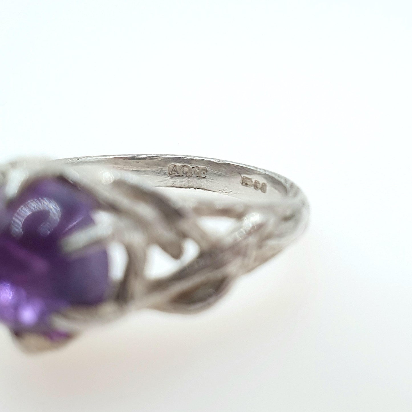 Vintage Sterling Silver Amethyst Ring Clawed Style Setting 1970 Hallmark Dome Purple Quartz Gemstone UK M US 6.25