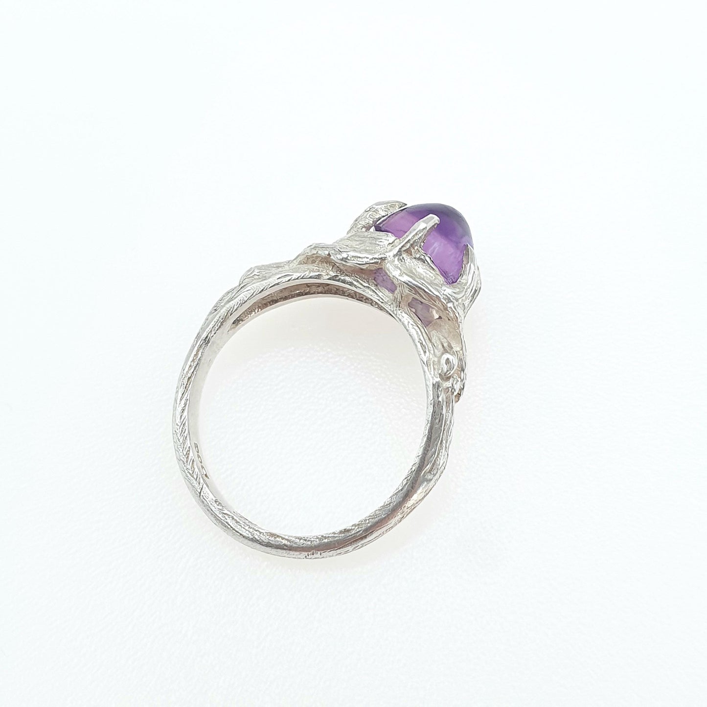 Vintage Sterling Silver Amethyst Ring Clawed Style Setting 1970 Hallmark Dome Purple Quartz Gemstone UK M US 6.25