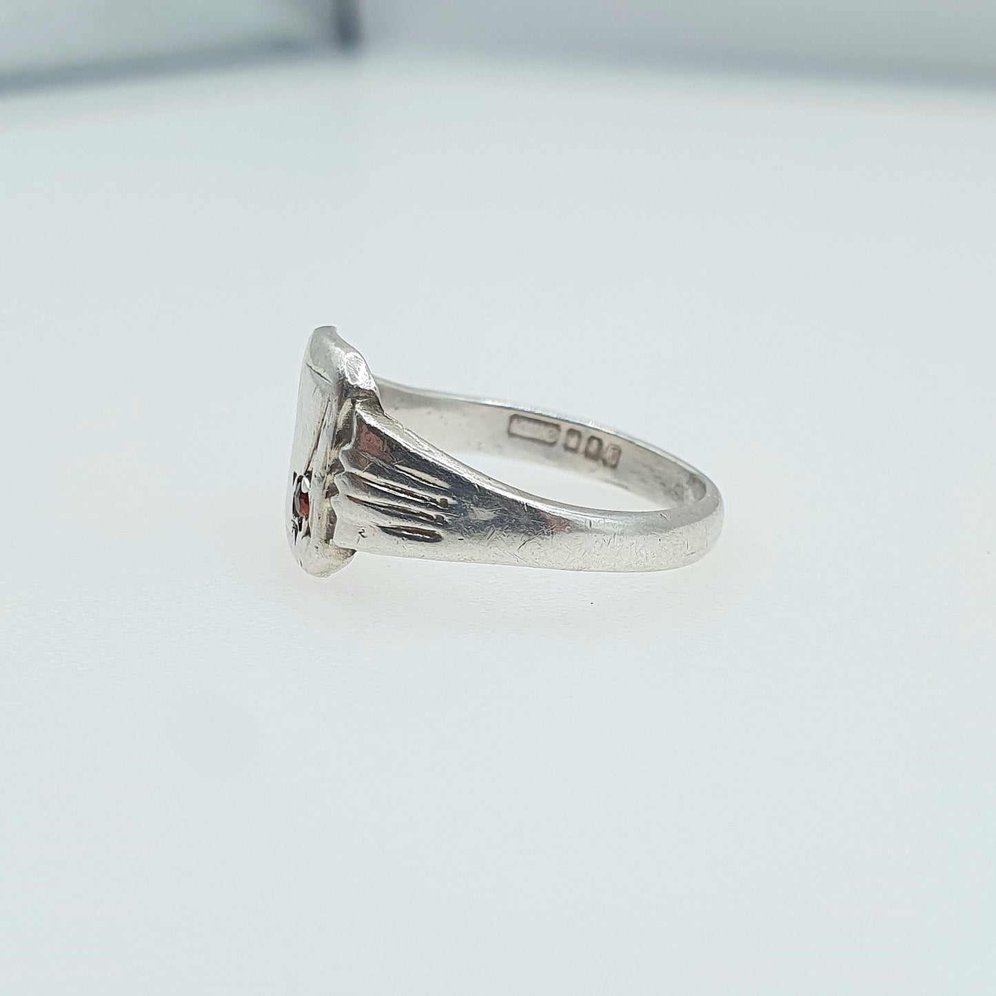 Vintage Sterling Silver Garnet Signet Ring Rectangular Art Deco Style Red Gemstone Mens Womens Chunky Jewelry Jewellery UK N US 6.75