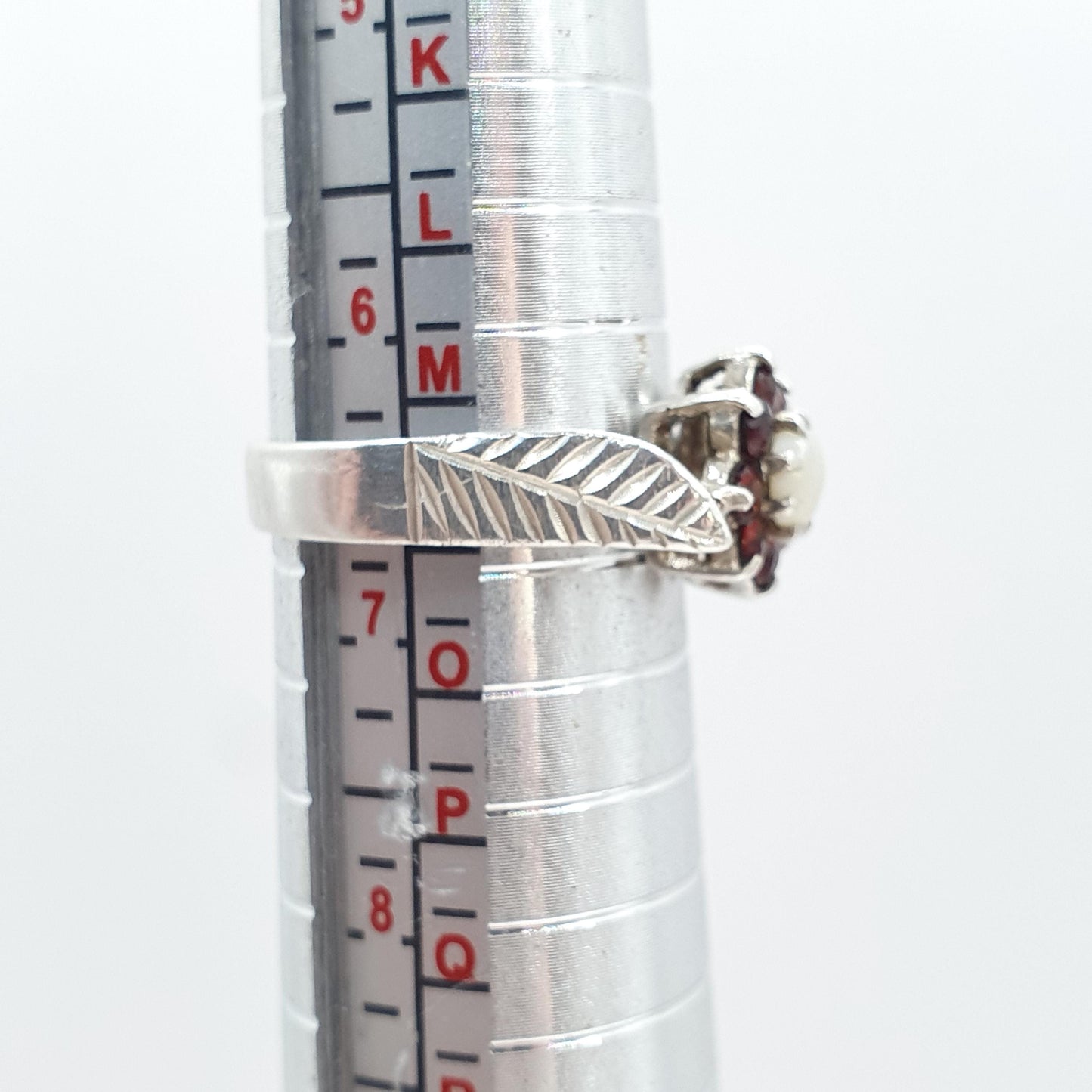 Vintage Sterling Silver Opal Garnet Ring Cluster Halo Leaf Shoulders Genuine Gemstones Womens Jewelry Jewellery UK M.5 US 6.5