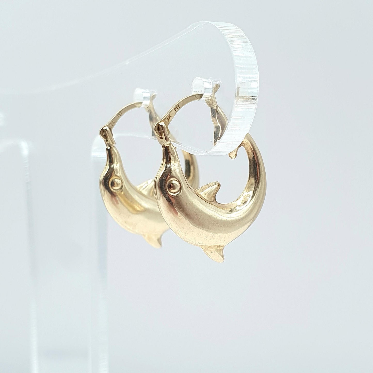 Vintage 9ct Gold Dolphin Hoop Earrings Dolphins Solid 9kt 9k Womens Jewelry Jewellery Y2K Style