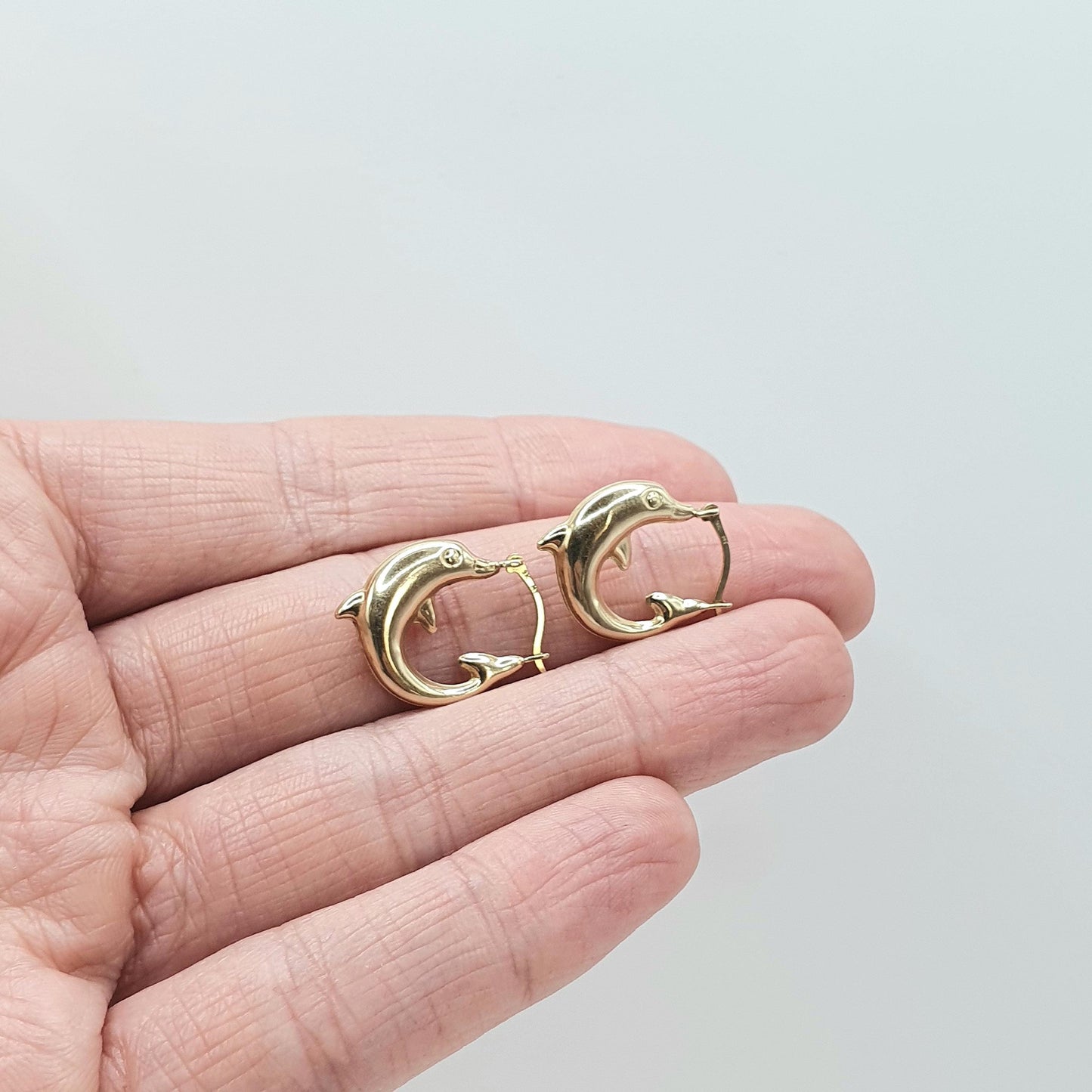 Vintage 9ct Gold Dolphin Hoop Earrings Dolphins Solid 9kt 9k Womens Jewelry Jewellery Y2K Style
