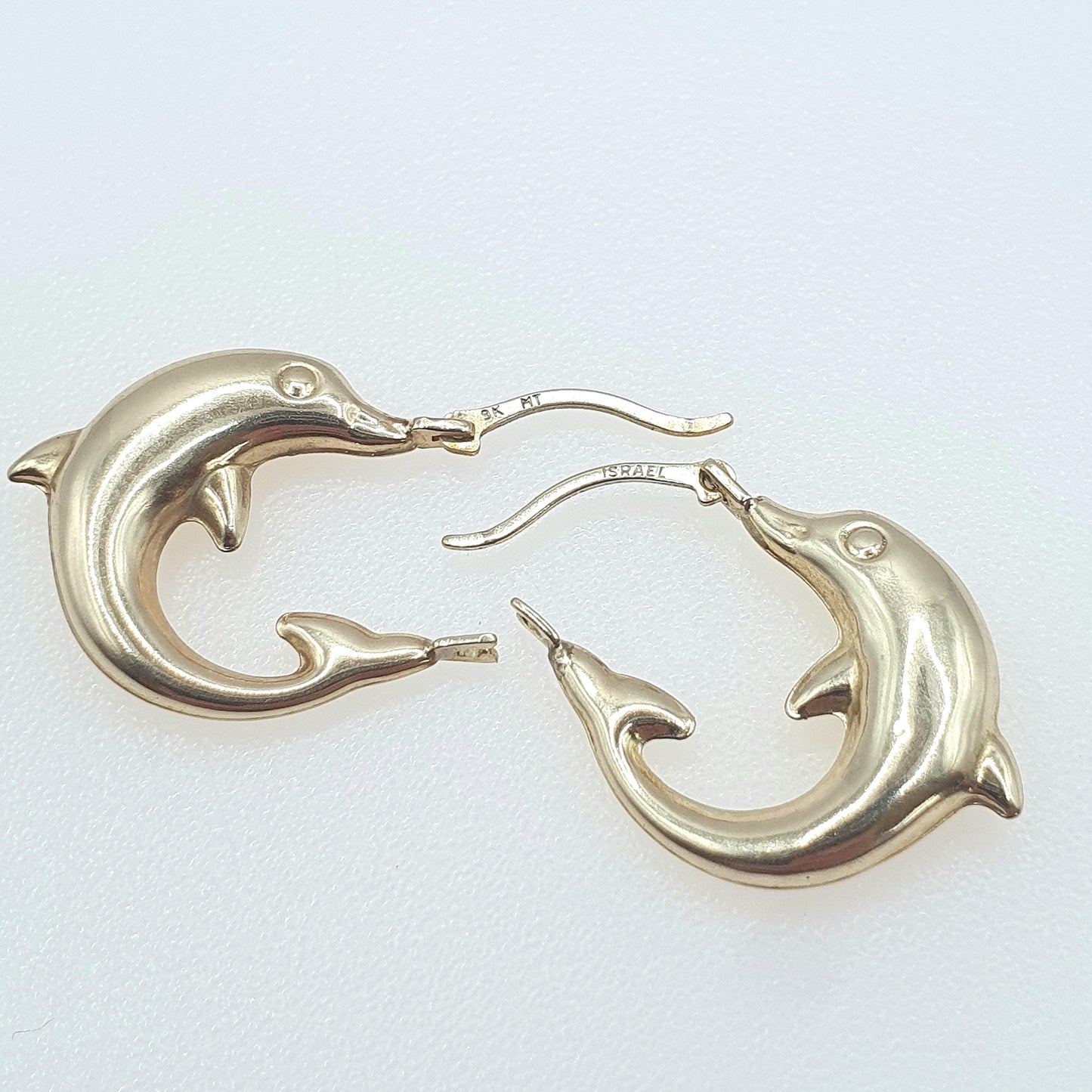 Vintage 9ct Gold Dolphin Hoop Earrings Dolphins Solid 9kt 9k Womens Jewelry Jewellery Y2K Style