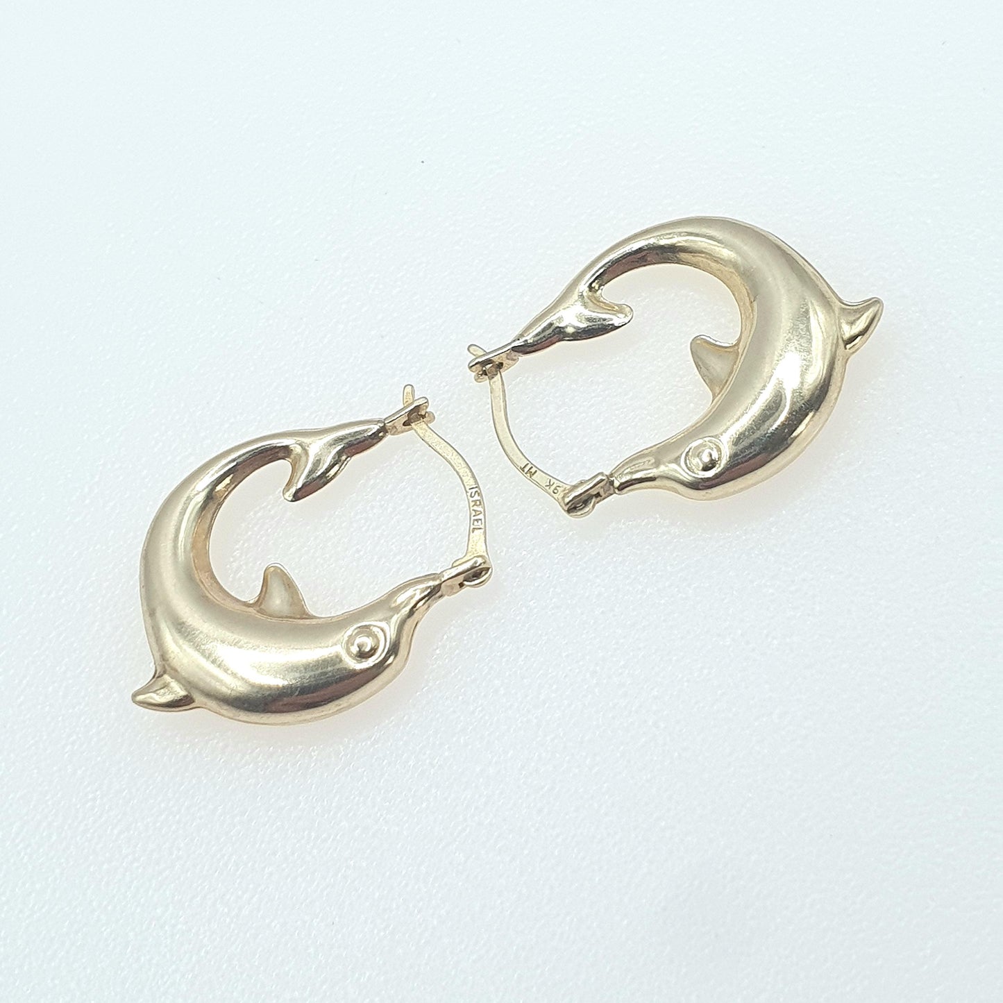 Vintage 9ct Gold Dolphin Hoop Earrings Dolphins Solid 9kt 9k Womens Jewelry Jewellery Y2K Style