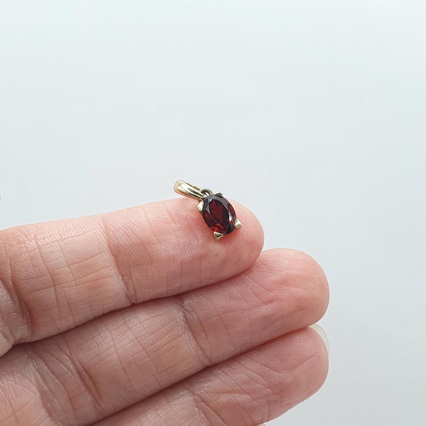 Vintage 9ct Gold Garnet Pendant Small Petite Oval Cut Solid 9k 9kt Pyrope Gemstone Tiny Cute Gift Womens Jewellery Jewelry