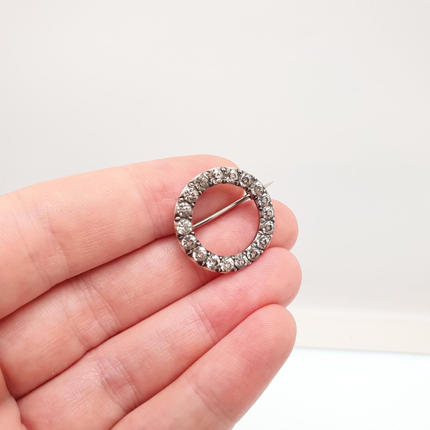 Antique Victorian Solid Silver Diamond Paste Brooch Round Infinity Circle Pin Old Vintage 1800s Jewelry Jewellery