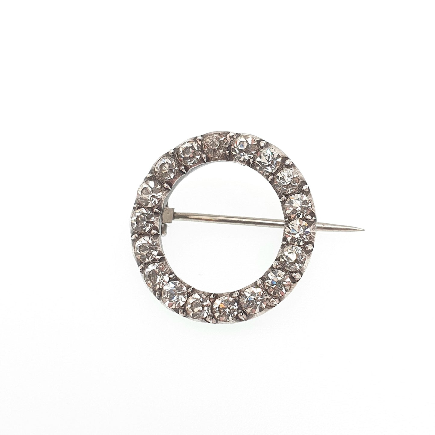 Antique Victorian Solid Silver Diamond Paste Brooch Round Infinity Circle Pin Old Vintage 1800s Jewelry Jewellery