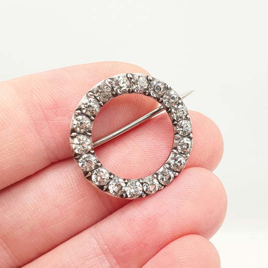 Antique Victorian Solid Silver Diamond Paste Brooch Round Infinity Circle Pin Old Vintage 1800s Jewelry Jewellery