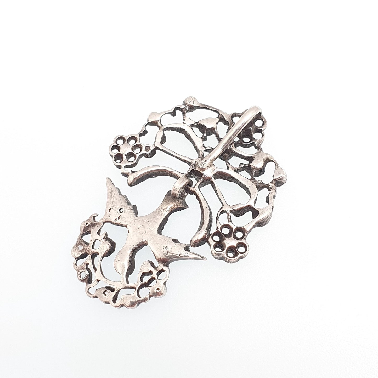 Antique Solid Silver Esprit Dove Diamond Paste Pendant Victorian Bird Necklace French Georgian Style Vintage Womens Jewellery Jewelry