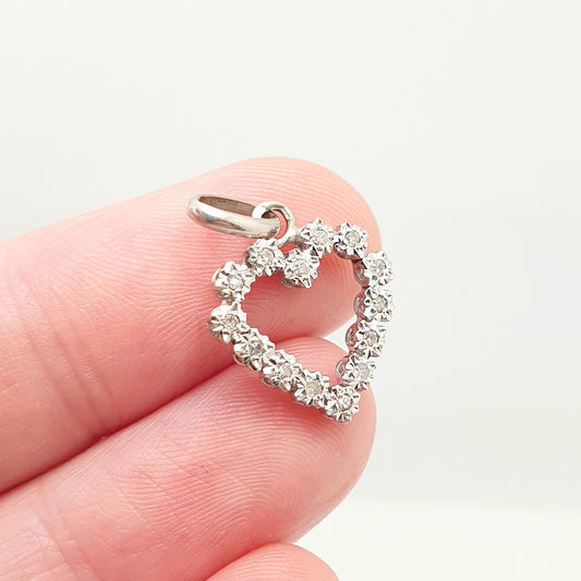 Vintage 18ct White Gold Diamond Heart Pendant Necklace French Natural Diamonds Solid 750 18k 18kt Love Gift Jewelry