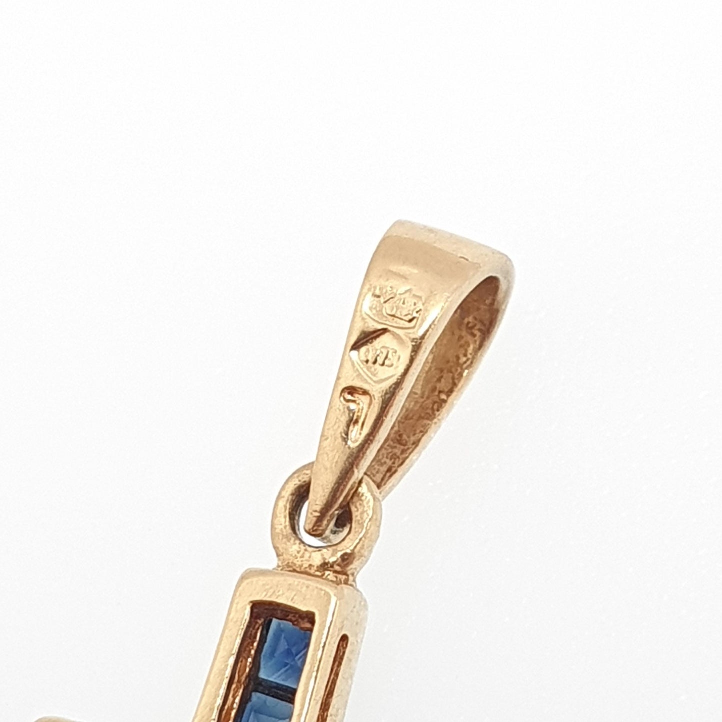 Vintage 18ct Gold Sapphire & Diamond Cross Crucifix Necklace Pendant Solid 750 18kt Square Cut Channel Set Jewelry Jewellery
