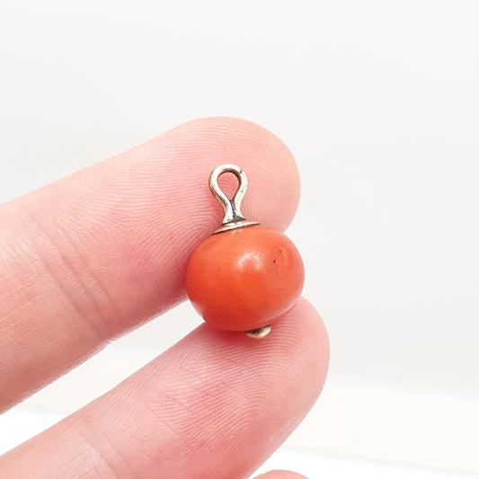 Antique 15ct Gold Victorian Coral Necklace Pendant Orange Salmon Round Bead Solid 15 Carat Vintage Jewelry Jewellery