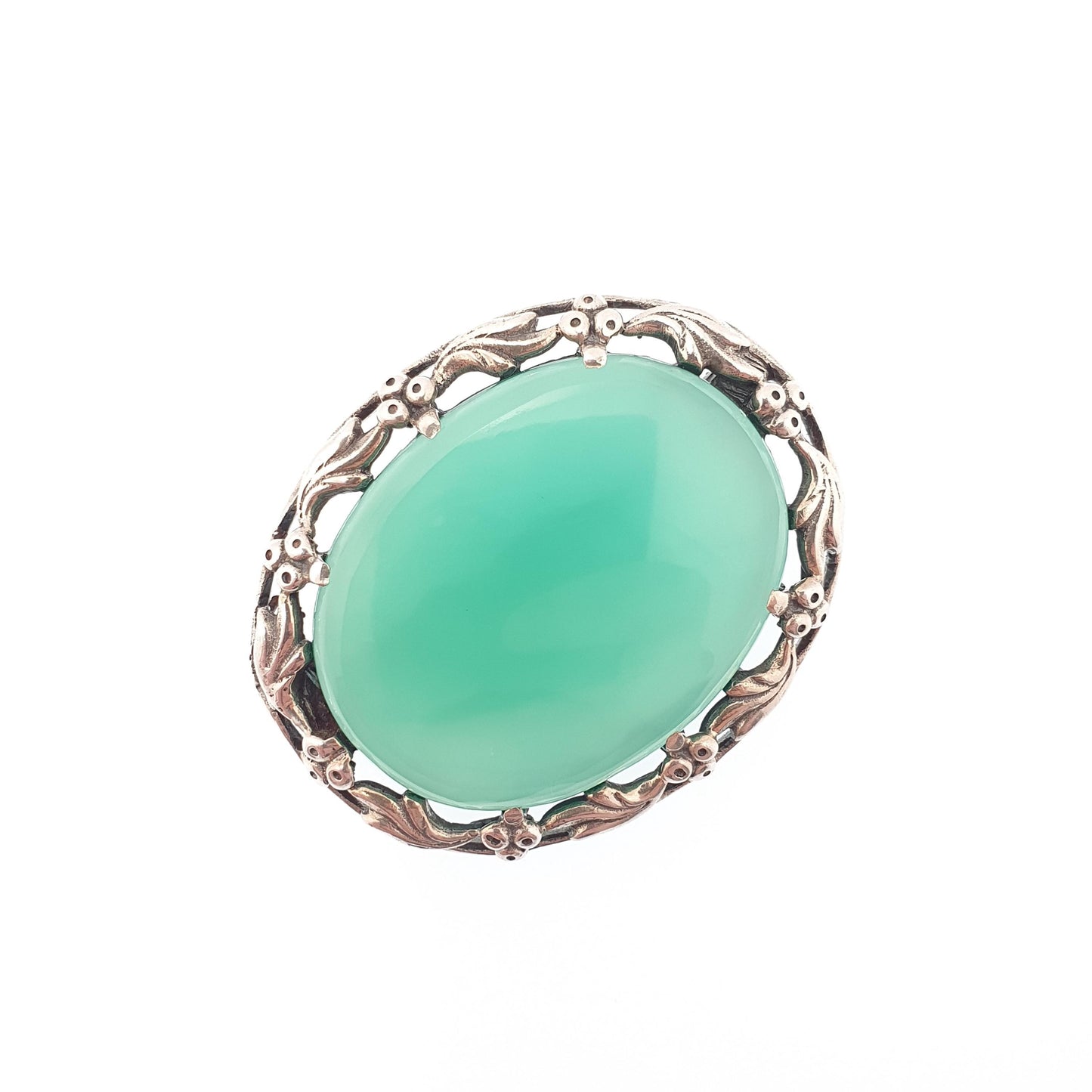 Antique Chrysoprase Solid Silver Brooch Bernard Instone Style Large Big Art Nouveau Vintage Jewelry Jewellery