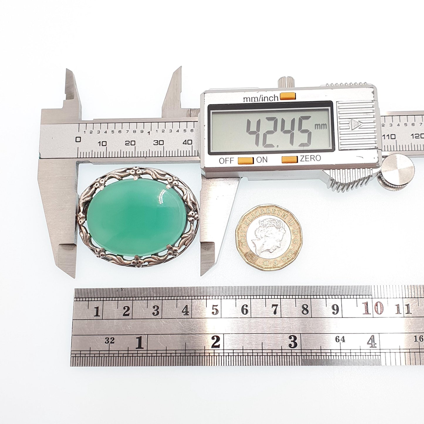 Antique Chrysoprase Solid Silver Brooch Bernard Instone Style Large Big Art Nouveau Vintage Jewelry Jewellery