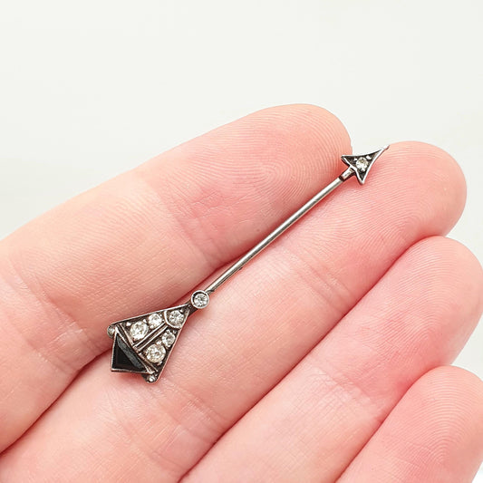 Antique Victorian Solid Silver Diamond Paste Arrow Stick Pin Lapel Genuine Vintage Lapel Jacket Coat Gents Mens Jewelry