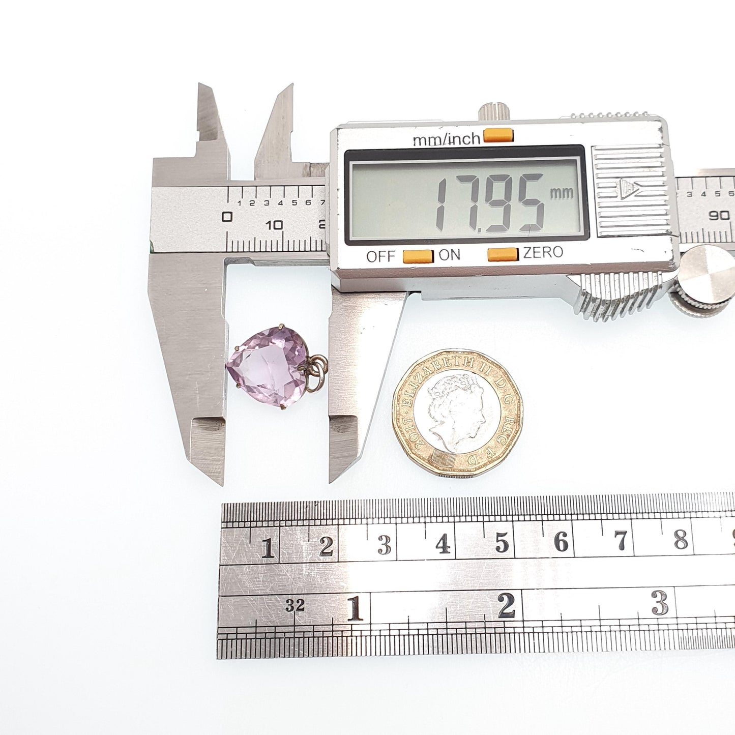 Antique Victorian Natural Amethyst Heart Pendant Charm Lilac Gemstone Silver Tone Base Metal Jewelry Vintage Jewellery